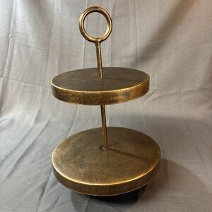 Light and Living 2 tiered tray in Lutek Gold for serving dessert or decor